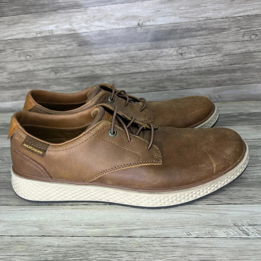 Skechers Mens 10.5 Burkett Camel casual Oxford shoes Brown Leather